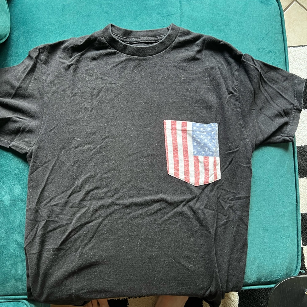 Worn once, Black, American flag pocket tee, Sun Diego